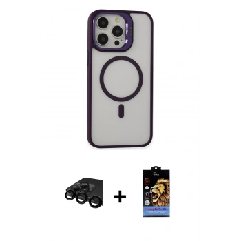 MARSİLYAN™- iPhone 15 Pro Max Kılıf Ahenk Klasik Özel Seri - Siyah Buffer Hayalet Cam Ekran Koruyucu + Raze Metal Kamera Lens - SH