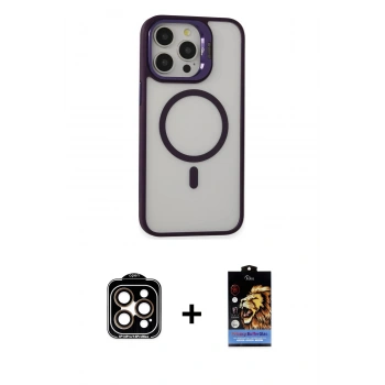 MARSİLYAN™- iPhone 15 Pro Max Kılıf Ahenk Klasik Özel Seri - Siyah Buffer Hayalet Cam Ekran Koruyucu + PVD Metal Kamera Lens - TU