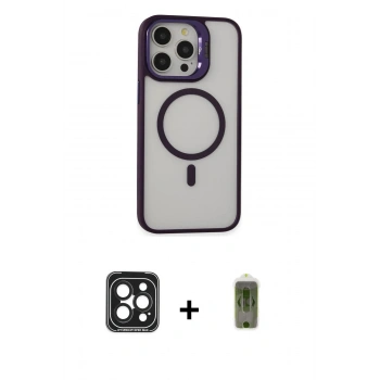 MARSİLYAN™- iPhone 15 Pro Max Kılıf Ahenk Klasik Özel Seri - Siyah Joko Magic 5D Hayalet Cam + PVD Metal Kamera Lens - SH
