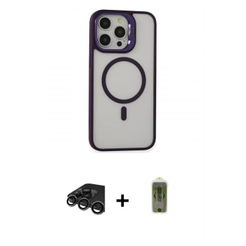 MARSİLYAN™- iPhone 15 Pro Max Kılıf Ahenk Klasik Özel Seri - Siyah Joko Magic 5D Hayalet Cam + Raze Metal Kamera Lens - TMGI