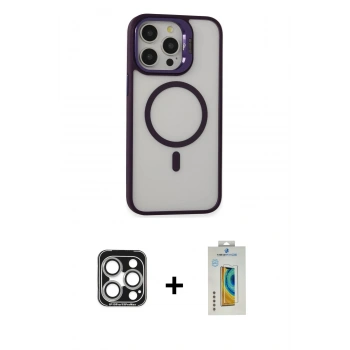 MARSİLYAN™- iPhone 15 Pro Max Kılıf Ahenk Klasik Özel Seri - Siyah Polymer Nano Ekran Koruyucu + PVD Metal Kamera Lens - GS