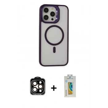 MARSİLYAN™- iPhone 15 Pro Max Kılıf Ahenk Klasik Özel Seri - Siyah Polymer Nano Ekran Koruyucu + PVD Metal Kamera Lens - TU