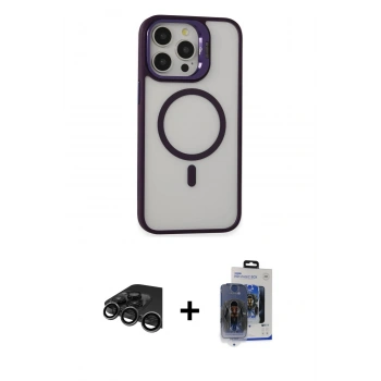MARSİLYAN™- iPhone 15 Pro Max Kılıf Ahenk Klasik Özel Seri - Siyah Vanessa Magic Cam + Raze Metal Kamera Lens - TMGI