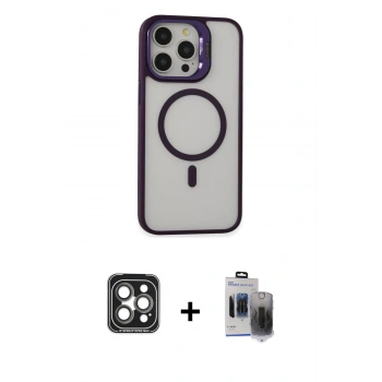 MARSİLYAN™- iPhone 15 Pro Max Kılıf Ahenk Klasik Özel Seri - Siyah Vanessa Magic Hayalet Cam + PVD Metal Kamera Lens - GI