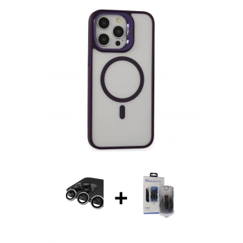 MARSİLYAN™- iPhone 15 Pro Max Kılıf Ahenk Klasik Özel Seri - Siyah Vanessa Magic Hayalet Cam + Raze Metal Kamera Lens - GS