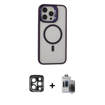 MARSİLYAN™- iPhone 15 Pro Max Kılıf Ahenk Klasik Özel Seri - Siyah Vanessa Magic Hayalet Cam + PVD Metal Kamera Lens - LT