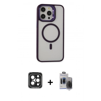 MARSİLYAN™- iPhone 15 Pro Max Kılıf Ahenk Klasik Özel Seri - Siyah Vanessa Magic Hayalet Cam + PVD Metal Kamera Lens - SH