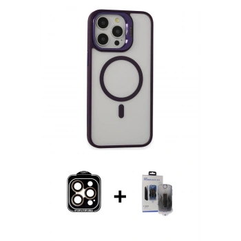 MARSİLYAN™- iPhone 15 Pro Max Kılıf Ahenk Klasik Özel Seri - Siyah Vanessa Magic Hayalet Cam + PVD Metal Kamera Lens - TU