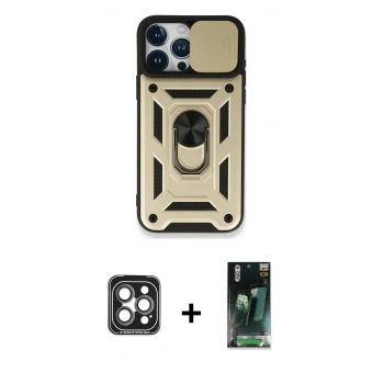 MARSİLYAN™- iPhone 15 Pro Max Kılıf Ahenk Klasik - Şeffaf 360 Full Body Arka Koruyucu + PVD Metal Kamera Lens - GI