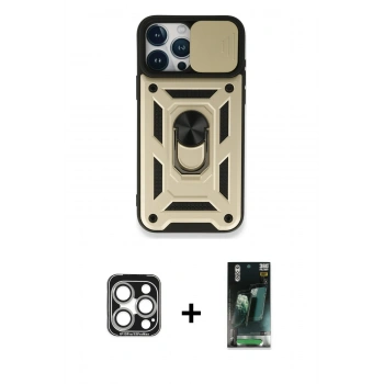 MARSİLYAN™- iPhone 15 Pro Max Kılıf Ahenk Klasik - Şeffaf 360 Full Body Arka Koruyucu + PVD Metal Kamera Lens - GS