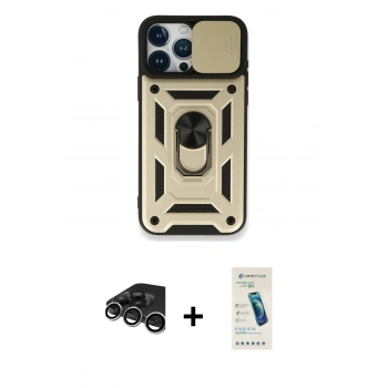 MARSİLYAN™- iPhone 15 Pro Max Kılıf Ahenk Klasik - Şeffaf Pasifik Cam Ekran Koruyucu + Raze Metal Kamera Lens - GS