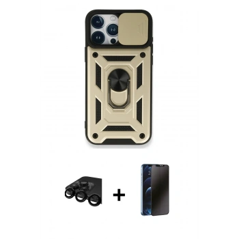 MARSİLYAN™- iPhone 15 Pro Max Kılıf Ahenk Klasik - Siyah 3D Antistatik Hayalet Cam Ekran Koruyucu + Raze Metal Kamera Lens - SH