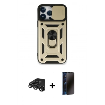 MARSİLYAN™- iPhone 15 Pro Max Kılıf Ahenk Klasik - Siyah 3D Antistatik Hayalet Cam Ekran Koruyucu + Raze Metal Kamera Lens - TMGI