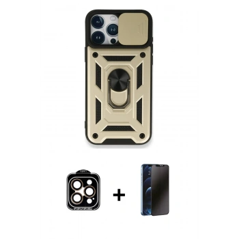 MARSİLYAN™- iPhone 15 Pro Max Kılıf Ahenk Klasik - Siyah 3D Antistatik Hayalet Cam Ekran Koruyucu + PVD Metal Kamera Lens - TU