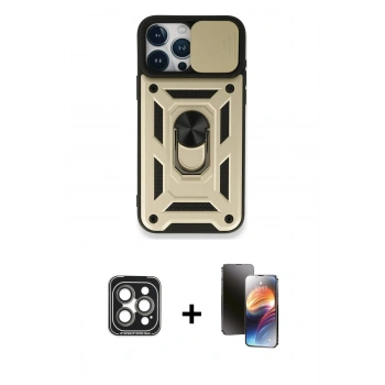 MARSİLYAN™- iPhone 15 Pro Max Kılıf Ahenk Klasik - Siyah 3D Antistatik Mat Seramik Nano Ekran Koruyucu + PVD Metal Kamera Lens - GI