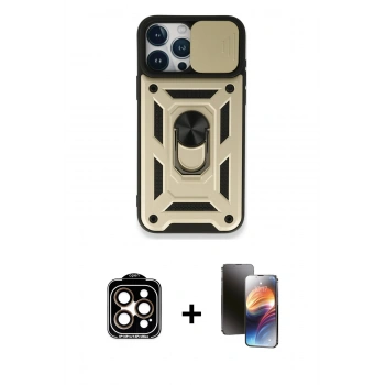 MARSİLYAN™- iPhone 15 Pro Max Kılıf Ahenk Klasik - Siyah 3D Antistatik Mat Seramik Nano Ekran Koruyucu + PVD Metal Kamera Lens - TU