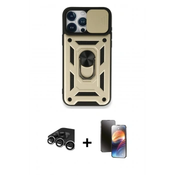 MARSİLYAN™- iPhone 15 Pro Max Kılıf Ahenk Klasik - Siyah 3D Antistatik Mat Seramik Nano Ekran Koruyucu + Raze Metal Kamera Lens - GS