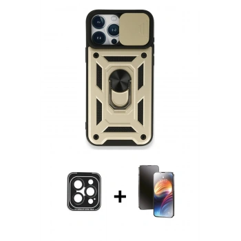 MARSİLYAN™- iPhone 15 Pro Max Kılıf Ahenk Klasik - Siyah 3D Antistatik Mat Seramik Nano Ekran Koruyucu + PVD Metal Kamera Lens - SH