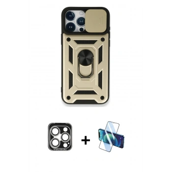 MARSİLYAN™- iPhone 15 Pro Max Kılıf Ahenk Klasik - Siyah 3D Antistatik Seramik Nano Ekran Koruyucu + PVD Metal Kamera Lens - GS