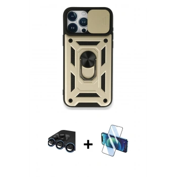 MARSİLYAN™- iPhone 15 Pro Max Kılıf Ahenk Klasik - Siyah 3D Antistatik Seramik Nano Ekran Koruyucu + Raze Metal Kamera Lens - LT