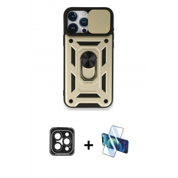 MARSİLYAN™- iPhone 15 Pro Max Kılıf Ahenk Klasik - Siyah 3D Antistatik Seramik Nano Ekran Koruyucu + PVD Metal Kamera Lens - SH