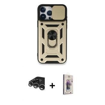 MARSİLYAN™- iPhone 15 Pro Max Kılıf Ahenk Klasik - Siyah Bilvis 3D Cam Ekran Koruyucu + Raze Metal Kamera Lens - GS