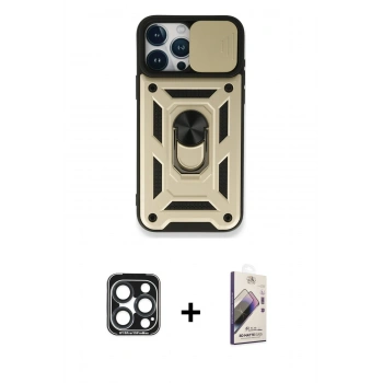 MARSİLYAN™- iPhone 15 Pro Max Kılıf Ahenk Klasik - Siyah Bilvis 3D Mat Cam Ekran Koruyucu + PVD Metal Kamera Lens - LT