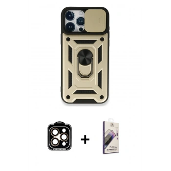 MARSİLYAN™- iPhone 15 Pro Max Kılıf Ahenk Klasik - Siyah Bilvis 3D Mat Cam Ekran Koruyucu + PVD Metal Kamera Lens - TU