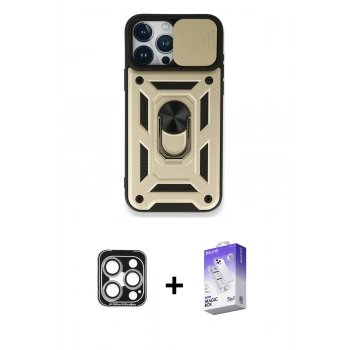 MARSİLYAN™- iPhone 15 Pro Max Kılıf Ahenk Klasik - Siyah Bilvis 5in1 3D Magic Cam Ekran Koruyucu + PVD Metal Kamera Lens - GS