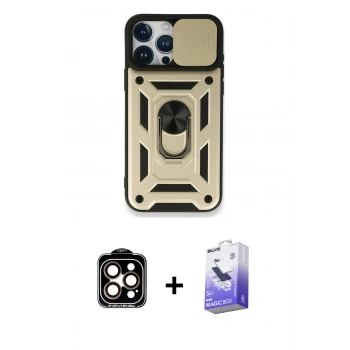 MARSİLYAN™- iPhone 15 Pro Max Kılıf Ahenk Klasik - Siyah Bilvis 5in1 5D Magic Hayalet Cam Ekran Koruyucu + PVD Metal Kamera Lens - TU