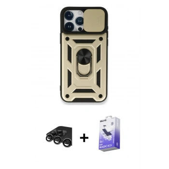 MARSİLYAN™- iPhone 15 Pro Max Kılıf Ahenk Klasik - Siyah Bilvis 5in1 5D Magic Hayalet Cam Ekran Koruyucu + Raze Metal Kamera Lens - TMGI