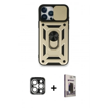 MARSİLYAN™- iPhone 15 Pro Max Kılıf Ahenk Klasik - Siyah Bilvis Hayalet Cam Ekran Koruyucu + PVD Metal Kamera Lens - GS