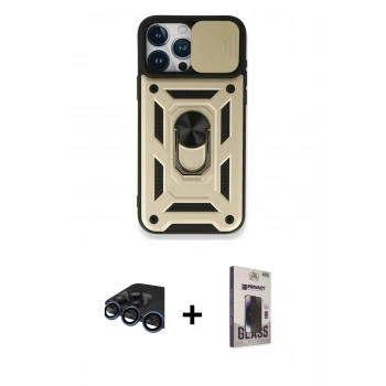 MARSİLYAN™- iPhone 15 Pro Max Kılıf Ahenk Klasik - Siyah Bilvis Hayalet Cam Ekran Koruyucu + Raze Metal Kamera Lens - LT