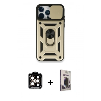 MARSİLYAN™- iPhone 15 Pro Max Kılıf Ahenk Klasik - Siyah Bilvis Hayalet Cam Ekran Koruyucu + PVD Metal Kamera Lens - TU