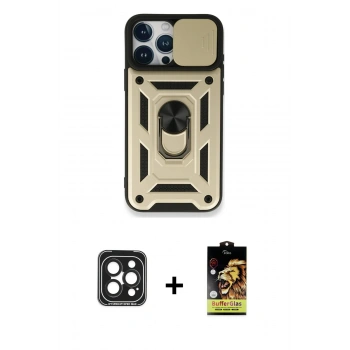 MARSİLYAN™- iPhone 15 Pro Max Kılıf Ahenk Klasik - Siyah Buffer Cam Ekran Koruyucu + PVD Metal Kamera Lens - SH