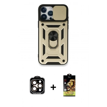 MARSİLYAN™- iPhone 15 Pro Max Kılıf Ahenk Klasik - Siyah Buffer Cam Ekran Koruyucu + PVD Metal Kamera Lens - TU