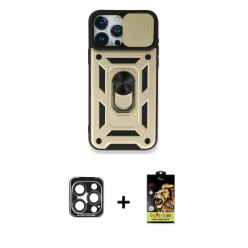 MARSİLYAN™- iPhone 15 Pro Max Kılıf Ahenk Klasik - Siyah Buffer Cam Ekran Koruyucu + PVD Metal Kamera Lens - LT