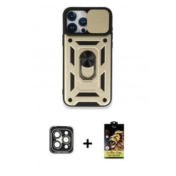 MARSİLYAN™- iPhone 15 Pro Max Kılıf Ahenk Klasik - Siyah Buffer Cam Ekran Koruyucu + PVD Metal Kamera Lens - GI