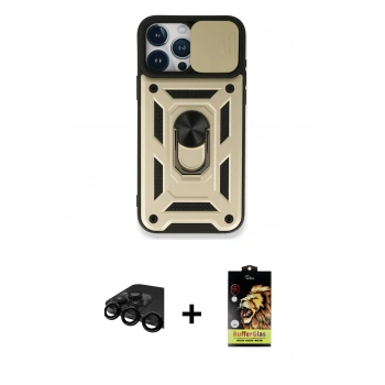 MARSİLYAN™- iPhone 15 Pro Max Kılıf Ahenk Klasik - Siyah Buffer Cam Ekran Koruyucu + Raze Metal Kamera Lens - SH