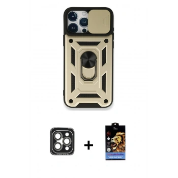MARSİLYAN™- iPhone 15 Pro Max Kılıf Ahenk Klasik - Siyah Buffer Hayalet Cam Ekran Koruyucu + PVD Metal Kamera Lens - GI