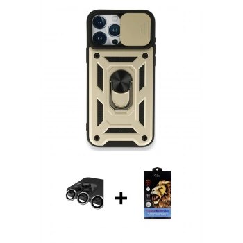MARSİLYAN™- iPhone 15 Pro Max Kılıf Ahenk Klasik - Siyah Buffer Hayalet Cam Ekran Koruyucu + Raze Metal Kamera Lens - GS
