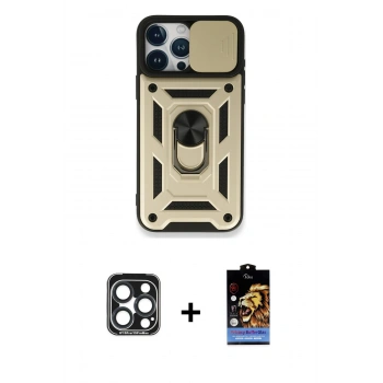 MARSİLYAN™- iPhone 15 Pro Max Kılıf Ahenk Klasik - Siyah Buffer Hayalet Cam Ekran Koruyucu + PVD Metal Kamera Lens - LT