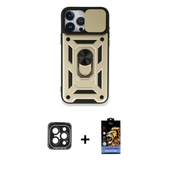 MARSİLYAN™- iPhone 15 Pro Max Kılıf Ahenk Klasik - Siyah Buffer Hayalet Cam Ekran Koruyucu + PVD Metal Kamera Lens - SH