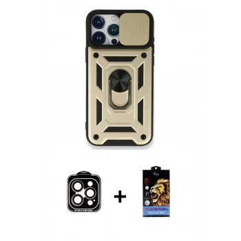 MARSİLYAN™- iPhone 15 Pro Max Kılıf Ahenk Klasik - Siyah Buffer Hayalet Cam Ekran Koruyucu + PVD Metal Kamera Lens - TU