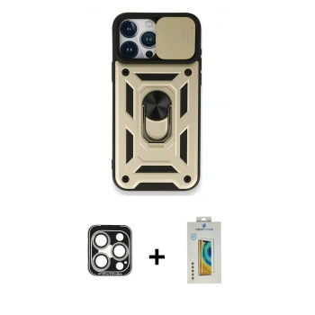 MARSİLYAN™- iPhone 15 Pro Max Kılıf Ahenk Klasik - Siyah Polymer Nano Ekran Koruyucu + PVD Metal Kamera Lens - GS