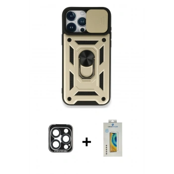 MARSİLYAN™- iPhone 15 Pro Max Kılıf Ahenk Klasik - Siyah Polymer Nano Ekran Koruyucu + PVD Metal Kamera Lens - LT