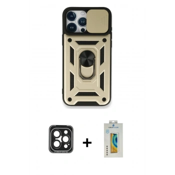 MARSİLYAN™- iPhone 15 Pro Max Kılıf Ahenk Klasik - Siyah Polymer Nano Ekran Koruyucu + PVD Metal Kamera Lens - SH