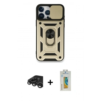 MARSİLYAN™- iPhone 15 Pro Max Kılıf Ahenk Klasik - Siyah Polymer Nano Ekran Koruyucu + Raze Metal Kamera Lens - TMGI