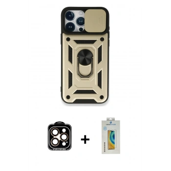 MARSİLYAN™- iPhone 15 Pro Max Kılıf Ahenk Klasik - Siyah Polymer Nano Ekran Koruyucu + PVD Metal Kamera Lens - TU
