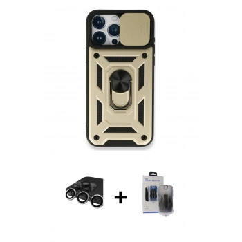 MARSİLYAN™- iPhone 15 Pro Max Kılıf Ahenk Klasik - Siyah Vanessa Magic Hayalet Cam + Raze Metal Kamera Lens - GS
